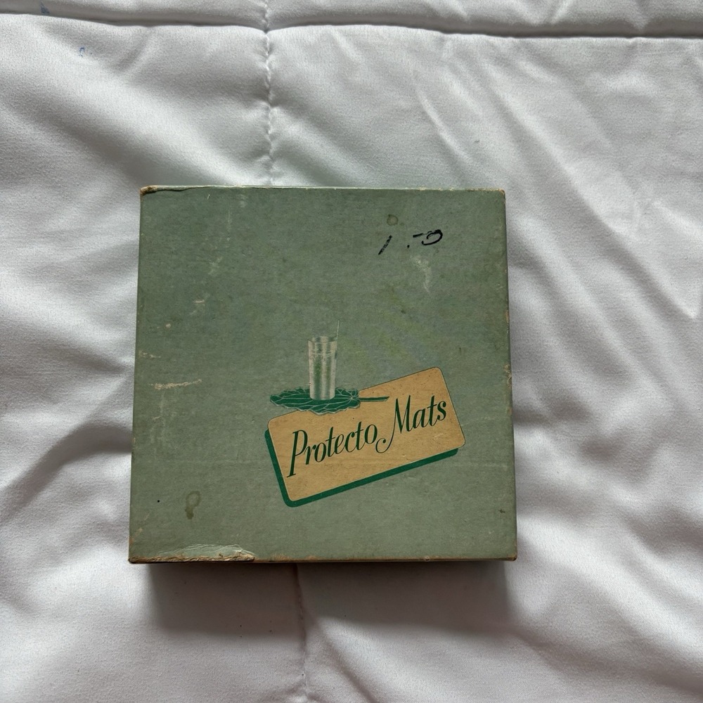 Vintage 60s 70s Protecto Mats‎ Silicon Green Leaves Coasters Set in Box